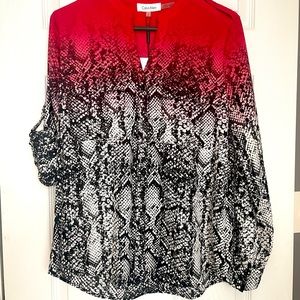 Calvin Klein red ombre animal print LS top w/ tab sleeve option.Size S. NWT.